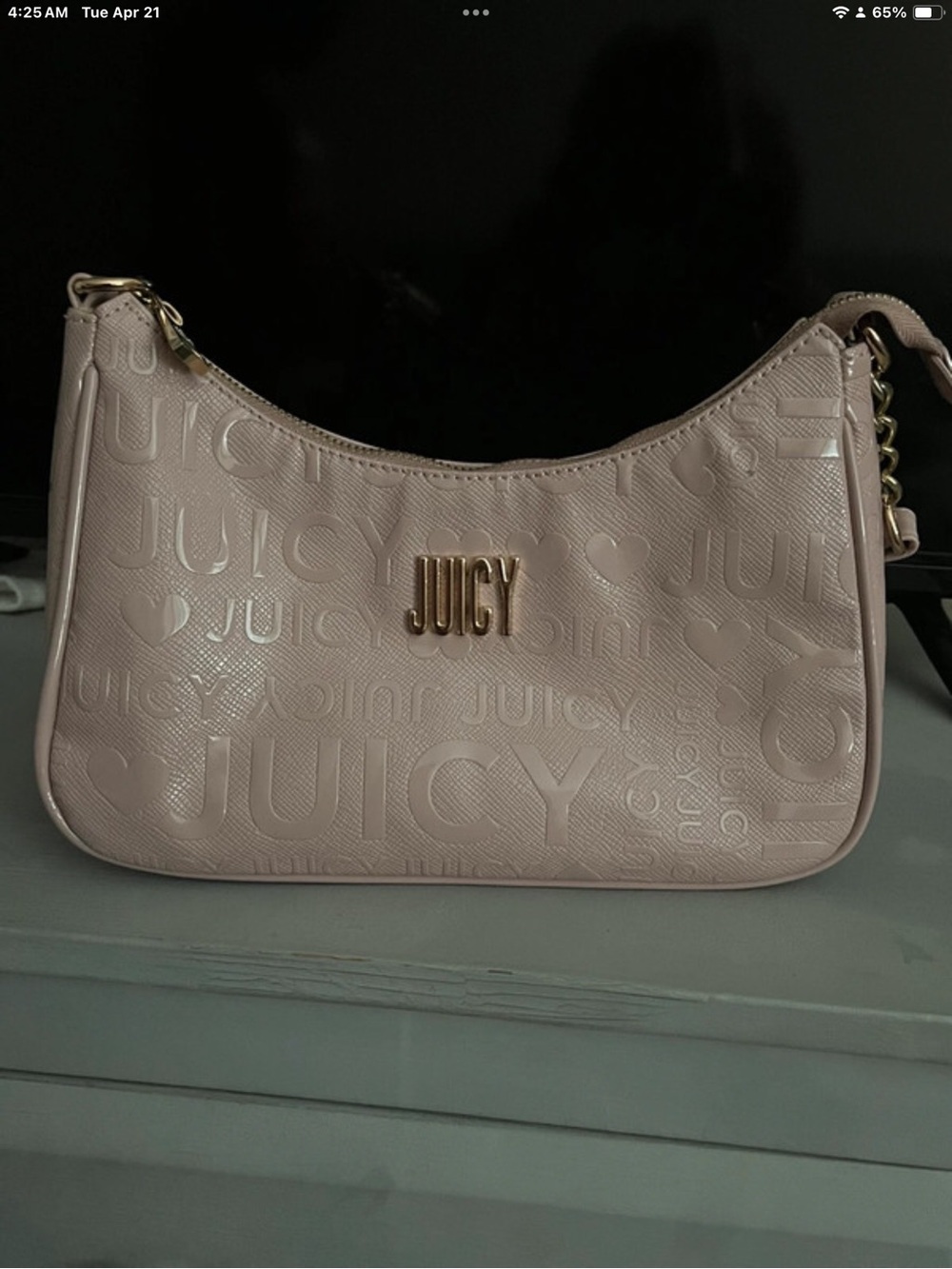 Juicy Couture Light Blush Embossed Logo Shoulder Bag with Gold Hardware